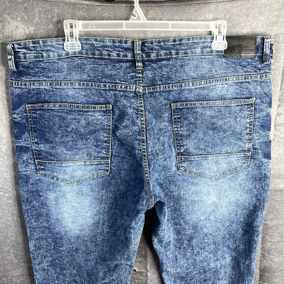 Mens South Pole Jeans Stretch Ribbed Distressed Moto Acid Wash Size 44 (46Wx32L) - Picture 6 of 12